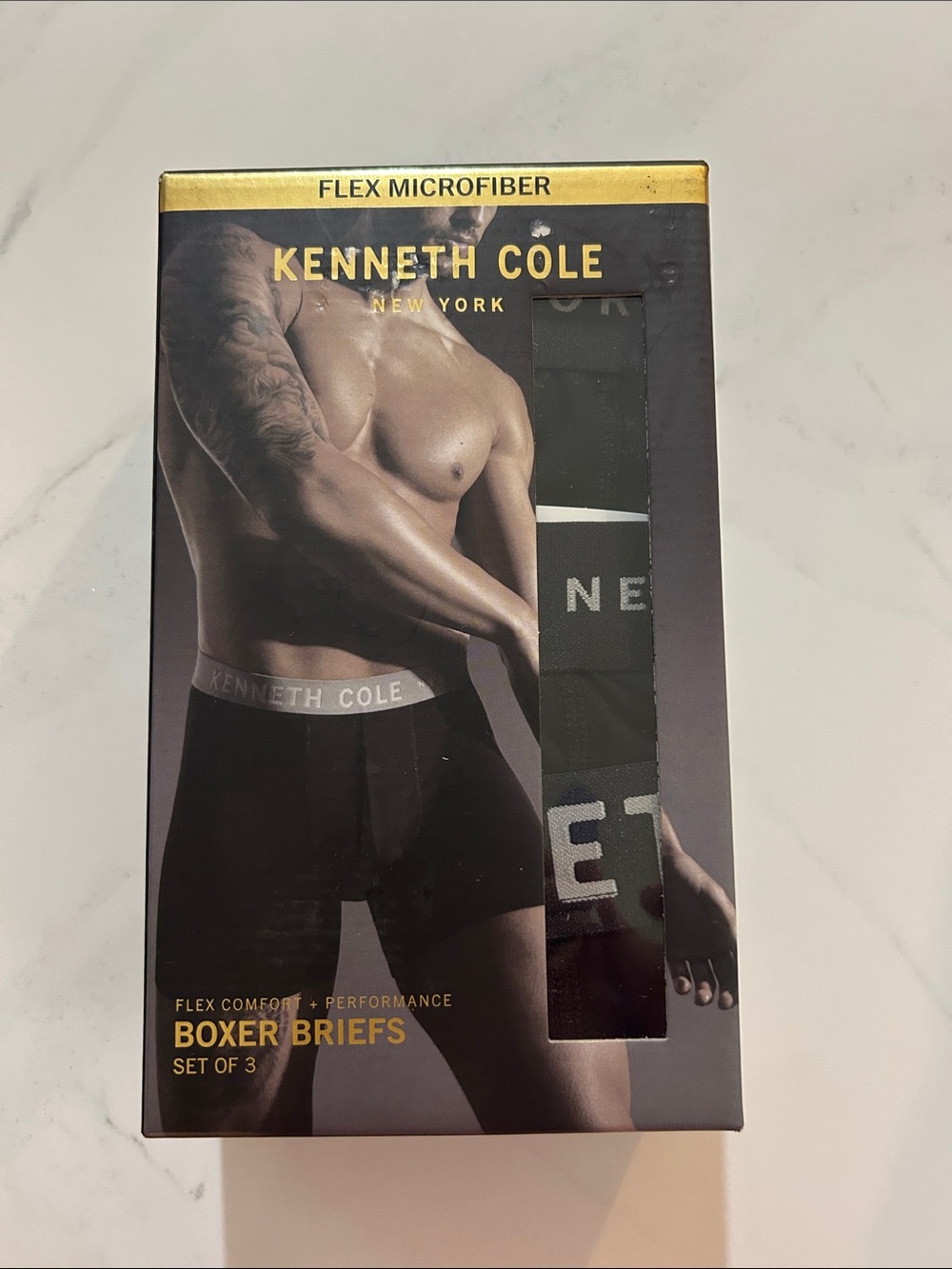 Kenneth Cole Men’s Black Boxer Briefs with Branded Waistband - 3 Pack